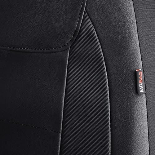 Miniatura 7 de Flying Banner - Fundas de asiento de automóvil para asiento delantero y trasero, piel sintética, a prueba de agua, fibra de carbono (negro sólido,