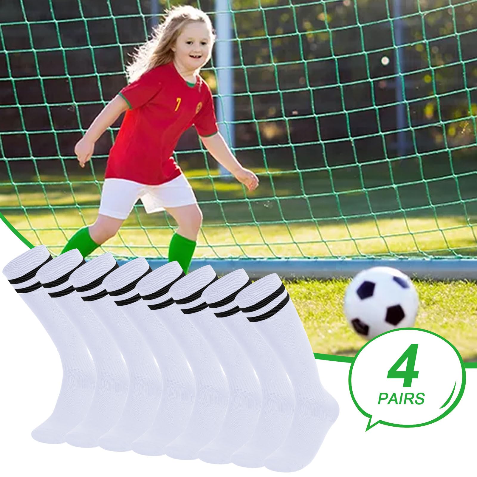 Risipu 4 paia di calzini da calcio per bambini, traspiranti, calzini lunghi da calcio sportivi, per allenamento quotidiano per corsa e allenamento per bambini ragazzi ragazze adolescenti