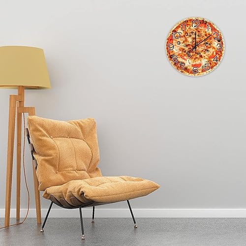 Miniatura 3 de Reloj redondo de madera para pared, comida y pizza, con números arábigos, silencioso, sin tictac, funciona con pilas, para decoración de casa de