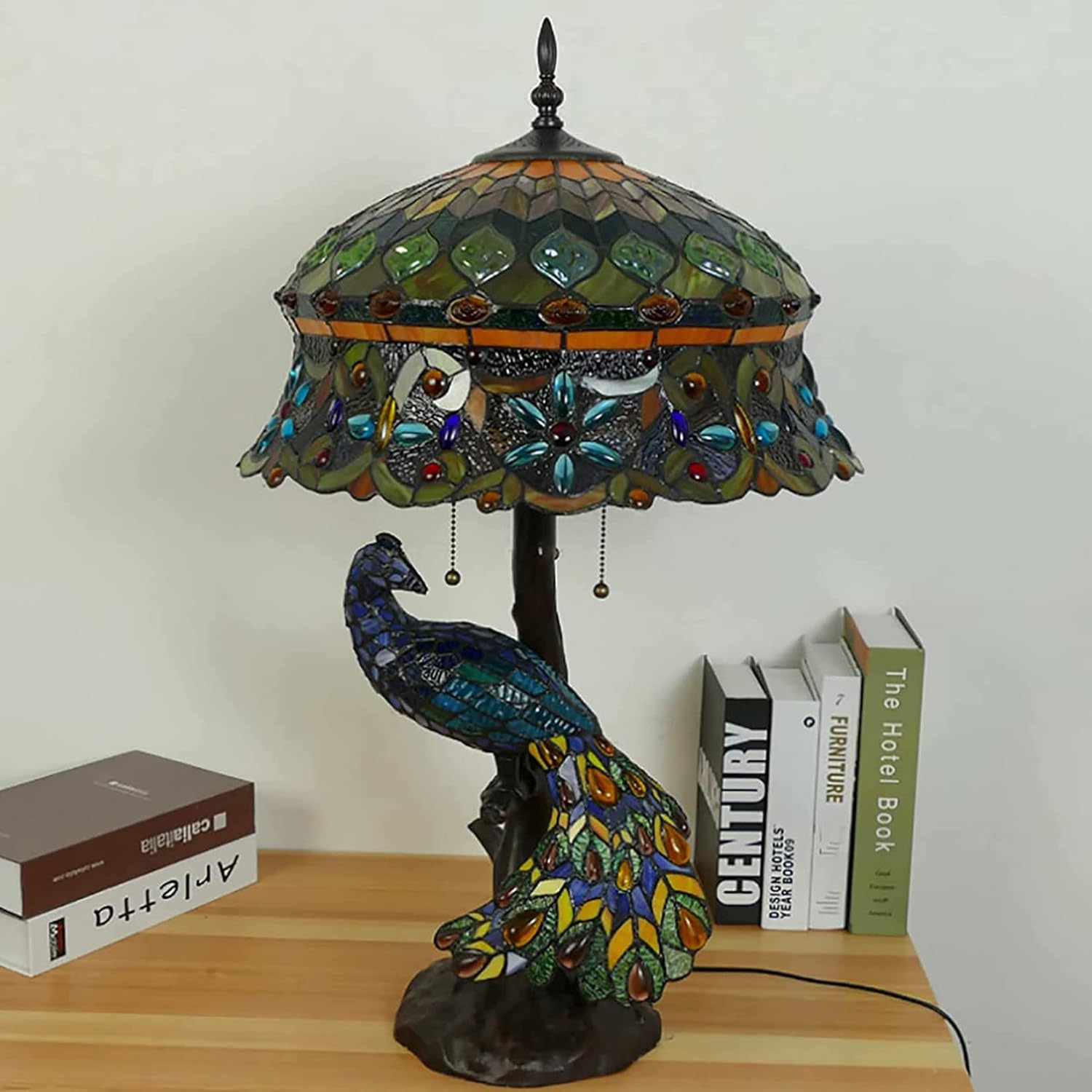 Tiffany Style Lamp Shade Replacement Stained Glass Peacock Style Lampshade Only with Cap fit for Table lamp Pendant Light Ceiling Fixture,Peacock Shade