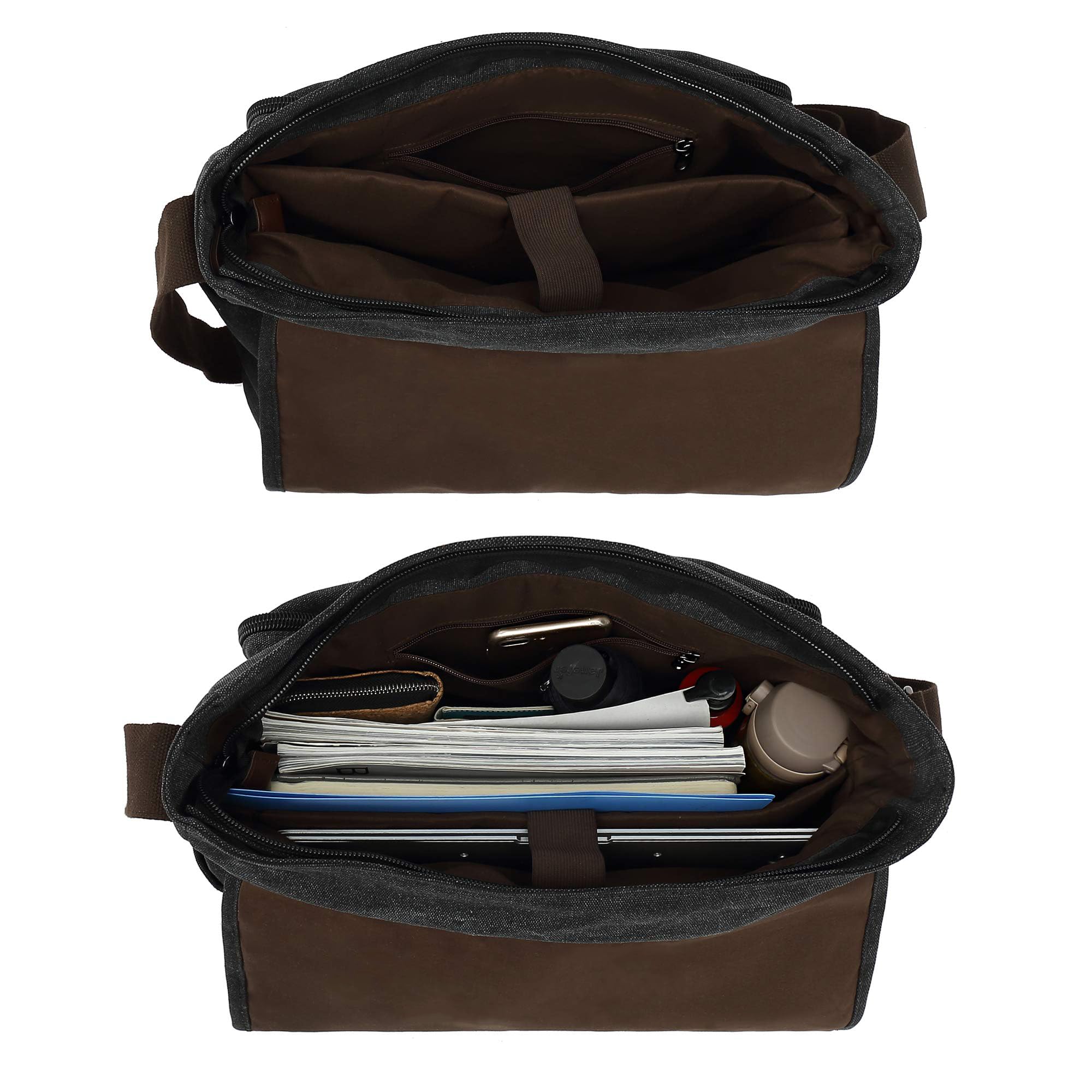 CALIYO Umhängetaschen Herren aus Canvas Schultasche Queformat A4 Laptoptasche für 15,6 Zoll Laptop Arbeitstasche Aktentasche