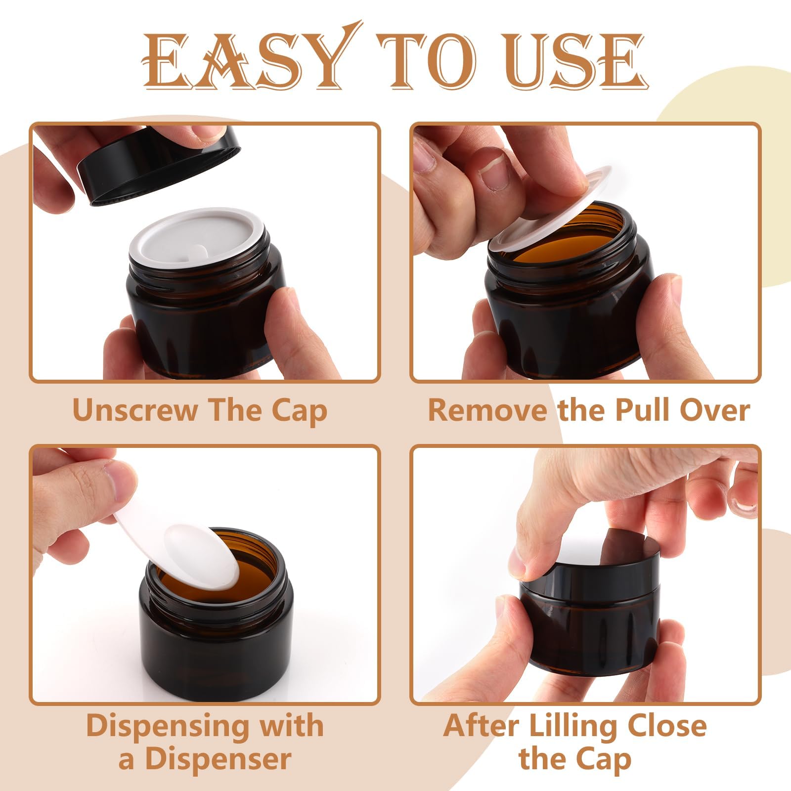 YAYODS 20 Stück Salbentiegel Cremedosen zum Befüllen 50ml - Glastiegel Salbendosen - Braunglas Cremetiegel zum Befüllen - Leere Creme Behälter - Kleine Döschen mit Deckel für Make-up, Cremes, Lotionen