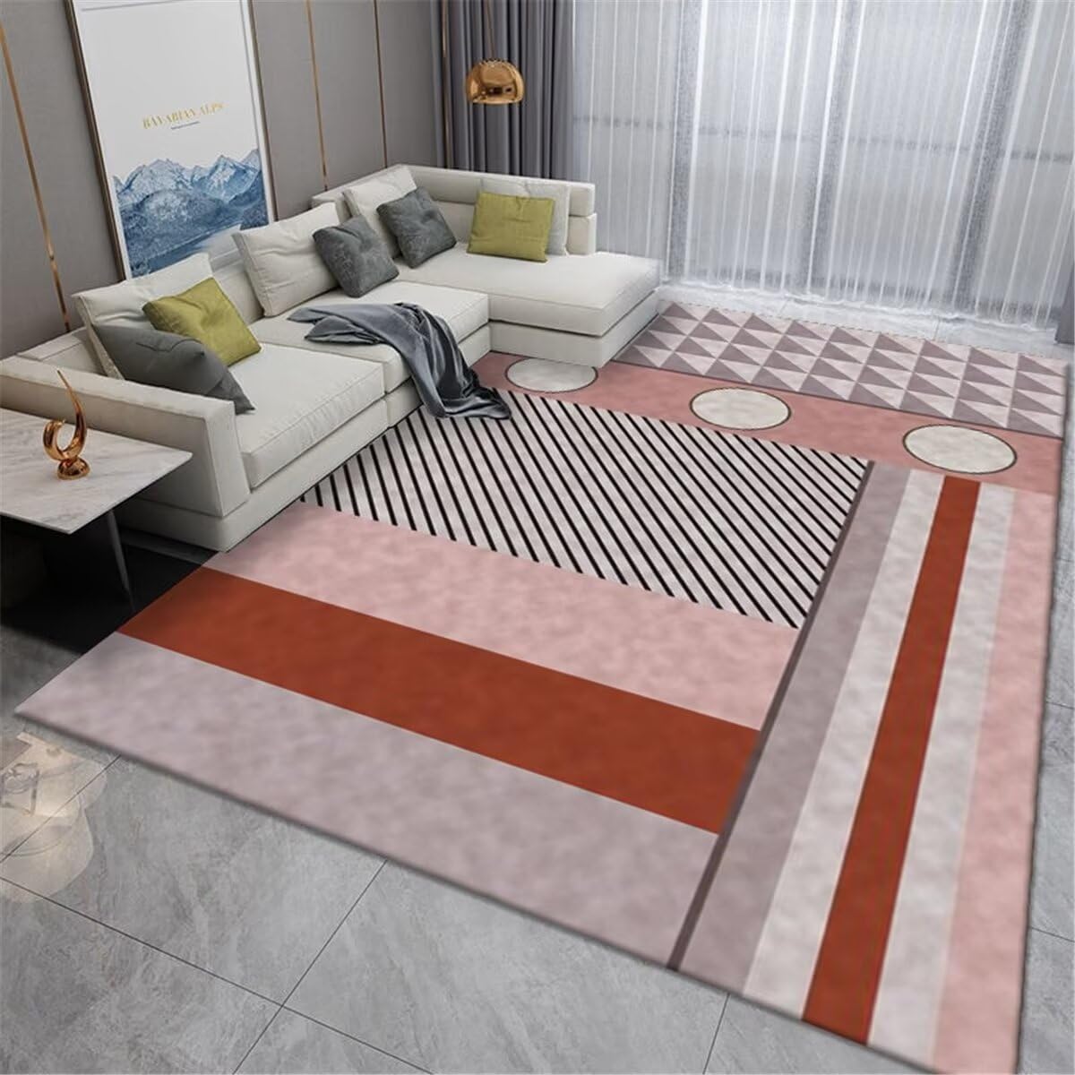 Tapis de salon doux rose gris 90x150cm moderne