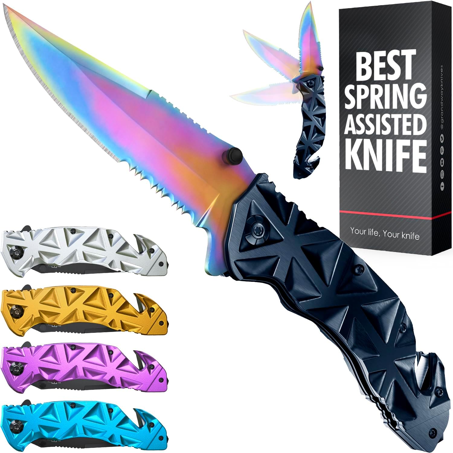 Pocket Knife for Men - Serrated Sharp 3.5" Folding Blade - Multifunction Tool with Wire Cutter Glass Breaker - Perfect Knives for Outdoor Garnish Cooking - Anniversary, Birthday Gifts Idea HB 207