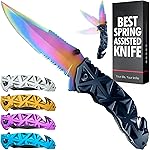Rainbow Pocket Knife - Cute Knives with Glass Breaker, Seatbelt Cutter, Sharp Serrated Blade - Colorful Womens Tool - Sharp Folding Balde for Self Defense Camping - Birthday Gifts for Women HB 207 BR