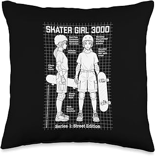 Skater Girl Funny Joke Action Figure Skateboarder Skate Throw Pillow