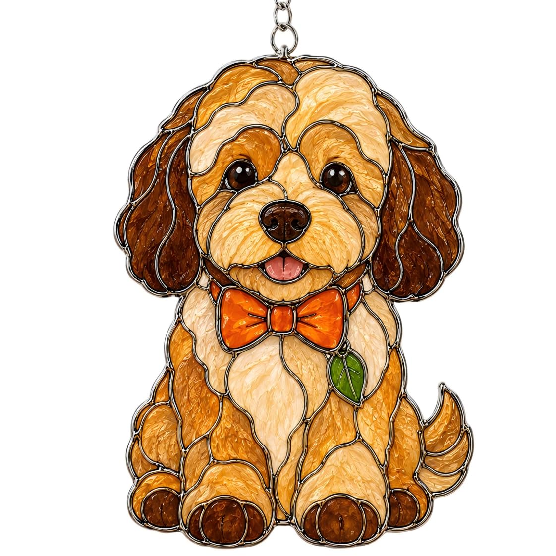 Puppy Dog Gifts for Women, Imitation Stained Glass Acrylic Hanging Ornament, Indoor Outdoor Christmas Tree Hanging Decor, Garden Decorations, 11×15cm Pet Gift for Dog Fans And Female Garden Lovers