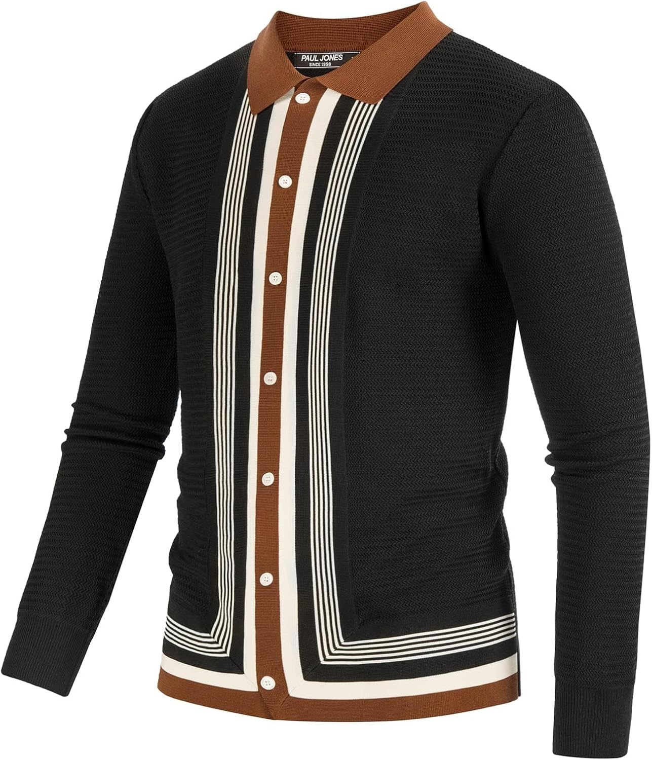 PJ PAUL JONES Men‘s Button Down Polo Shirts Striped Knitted Cardigan Sweaters - Image 5