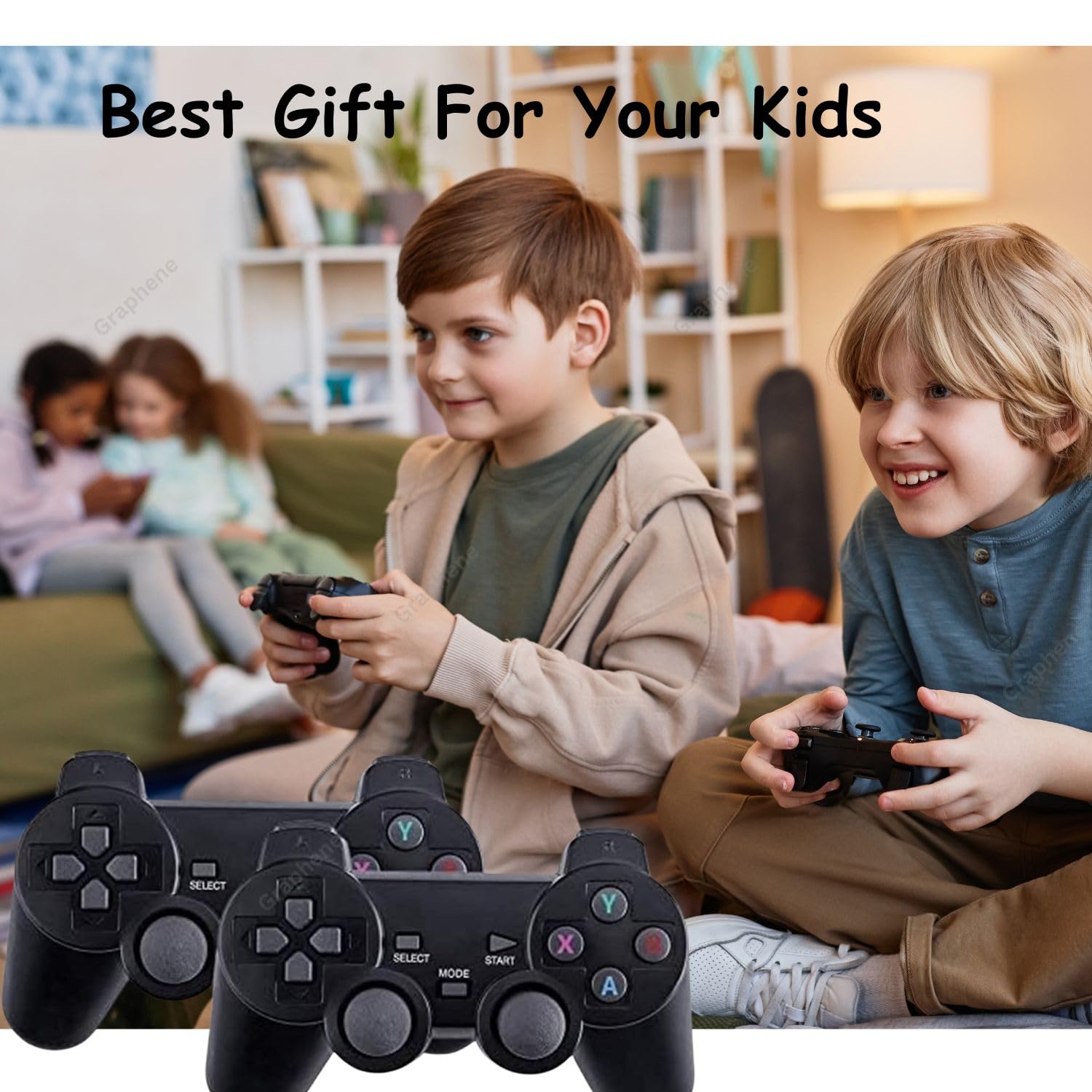 GRAPHENE Game Stick Lite Video Game 2.4G 10000+ Games Wireless Controllers Gamepad 64GB Preloaded 9 Emulators CPS, GB, GBA, GBC, MD, SFC, FC, N64, PS1, PSP Dual Retro Game Console Plug & Play 4