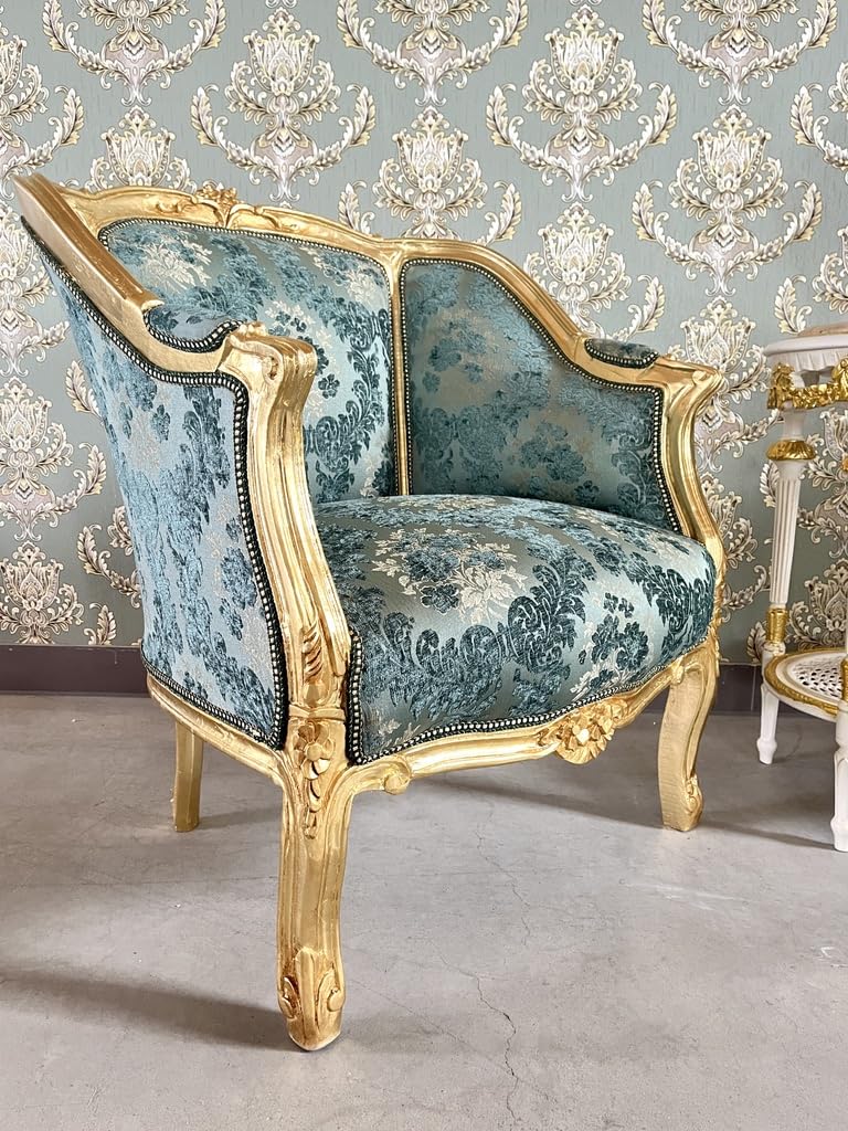 Krzesło w stylu francuskim Louis w stylu nostalgicznym, barokowym stylu, aksamitny turkus, fotel do salonu, wystroju domu, hotelu, salonu