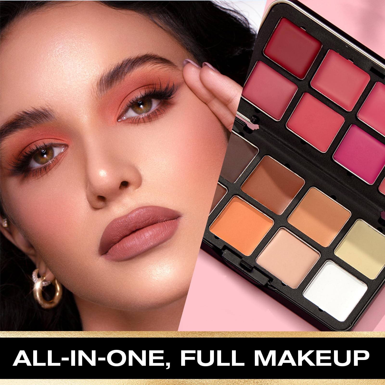 All-in-One-Make-up-Palette mit 16 Farben (wasserdicht): Highlighter, Concealer, Lidschatten und Rouge. Falten- und schweißresistent für makellosen Glanz