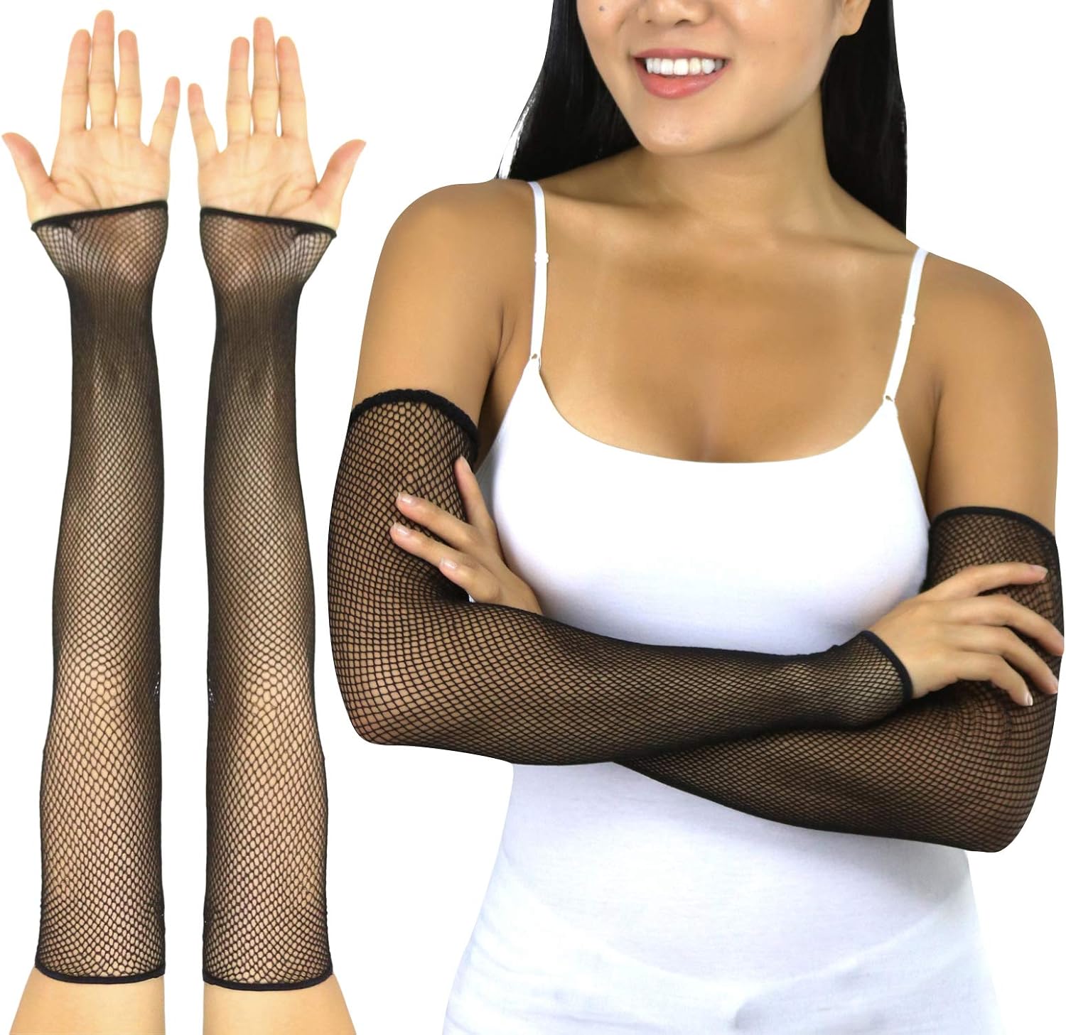 ToBeInStyle Women’s Extra Long Sleeve Fishnet Fingerless Novelty Gloves