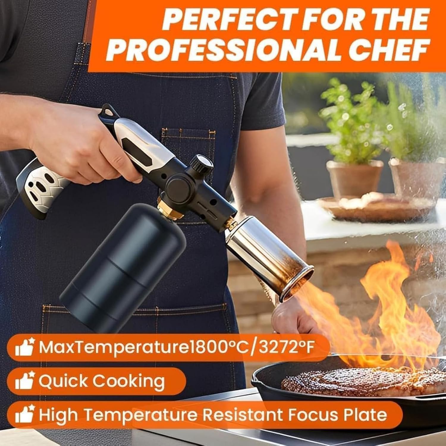 Propane Torch Gun, Propane Heat Blaster Tool with Safety Lock, Adjustable Flame Portable Blow Torch for Cooking & Grilling. (Connector*2PC)