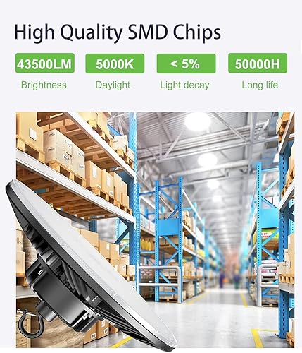 Miniatura 2 de Luz LED de alta bahía con certificación UL y DLC 300W 43,500lm 5000K 0-10V regulable (Eqv.1200W MHHPS) Iluminación de bahía UFO para gimnasio Tienda