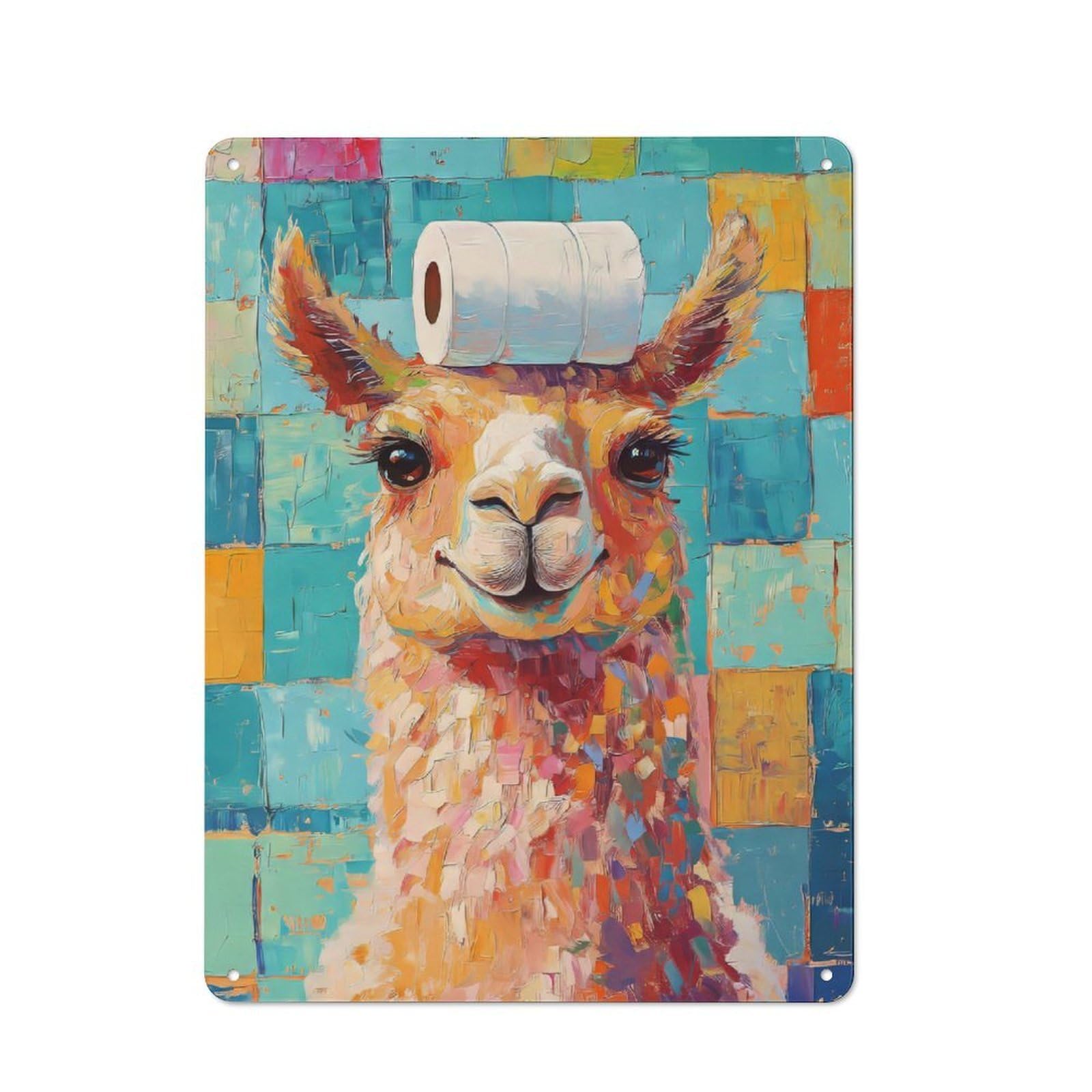Junmoney Llama With Toilet Paper Hat Tin Wall Plaque 40X30cm With For Man Cave Or Games Room, For Garage, Workshop And Man Cave Decoration