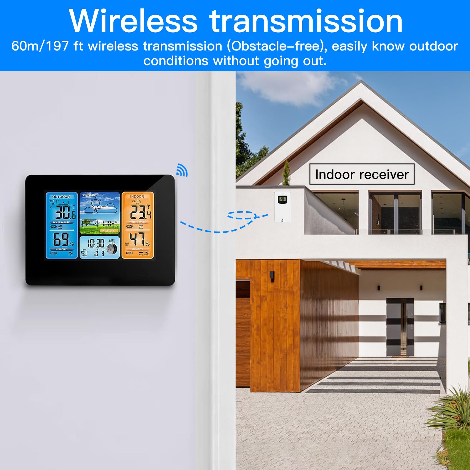 Binnan Stazione Meteorologica Wireless Termometro Interno ED Esterno Stazione Meteo Wireless Digital Colour Forecast Stazione Meteo, Orologio DCF, Display A Colori