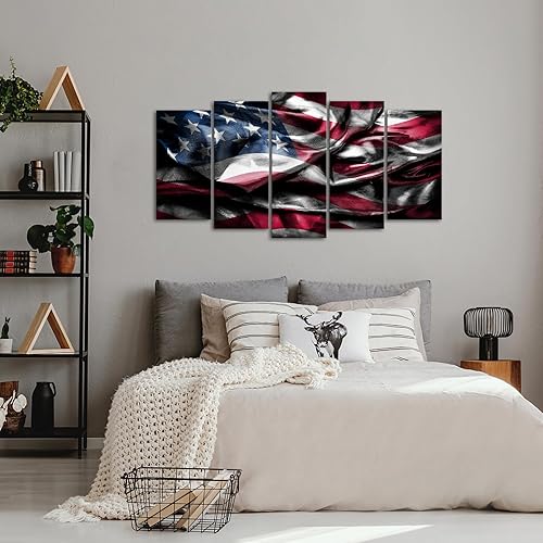 Miniatura 3 de iHAPPYWALL 5 piezas de lienzo de bandera estadounidense de Estados Unidos, arte de pared de banderas vintage, impresión giclée, arte patriótico para