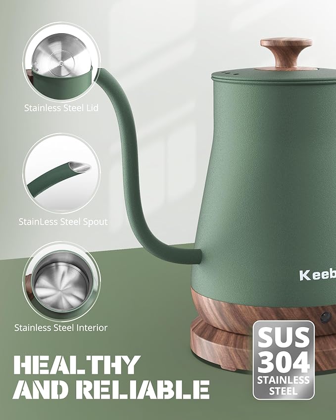 Tetera Eléctrica Gooseneck Keebar 0.8L 1000W Acero Inoxidable Matcha Green miniatura 5