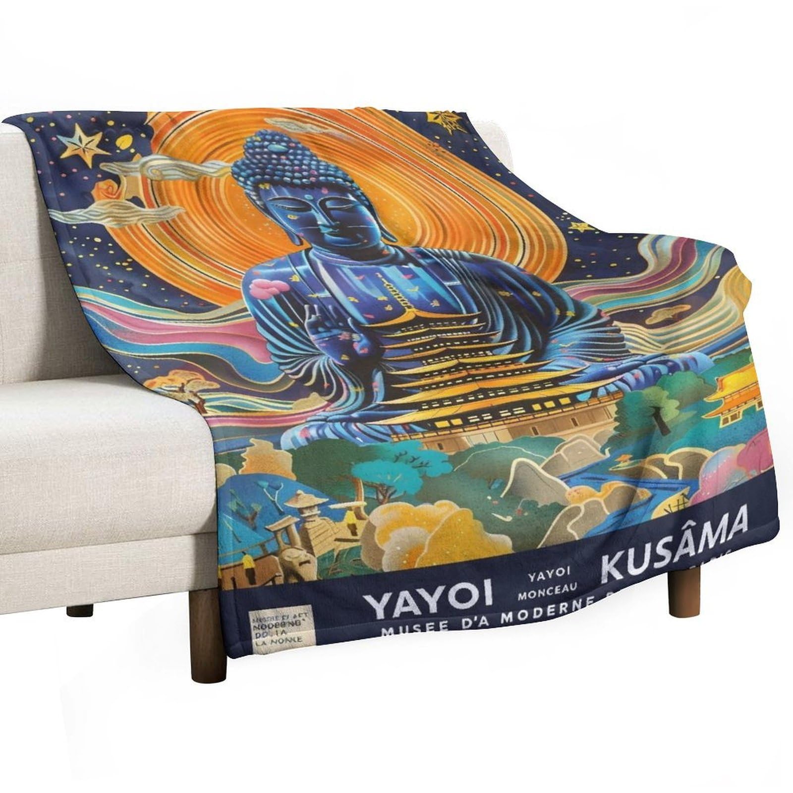 YHGSREUOH Yayoi Kusama Buddha Landscape 04 Flannel Blankets Fleece Soft Throw Lightweight Plush Gifts for Couch, Bed, Cozy Sofa Plush, Chair, Lovers 130x175cm(50x70in)