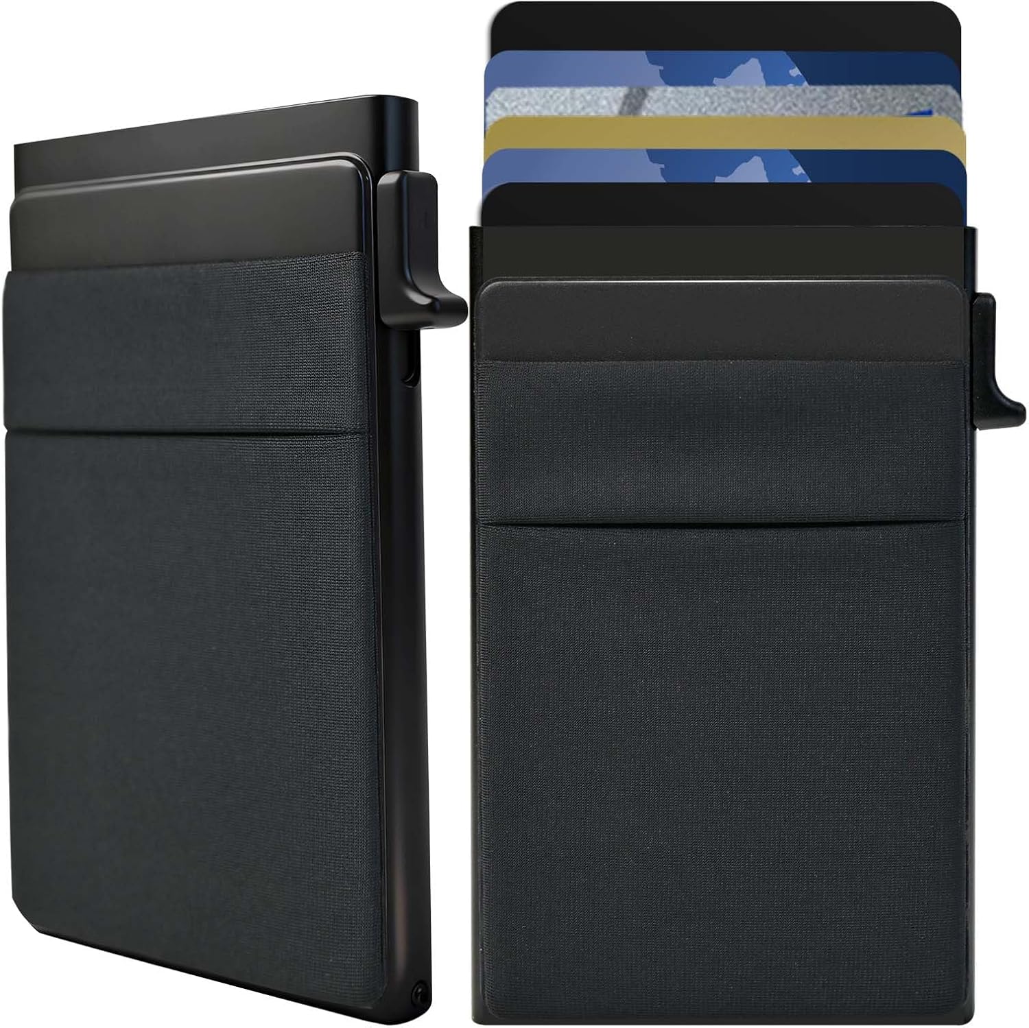Slim Wallet for Men, Pop up Card Holder with Money Pocket RFID Blocking, Minimalist Business Aluminum Credit Card Wallet Case for Notes and Coins and Debit Cards (BLACK) - Image 8