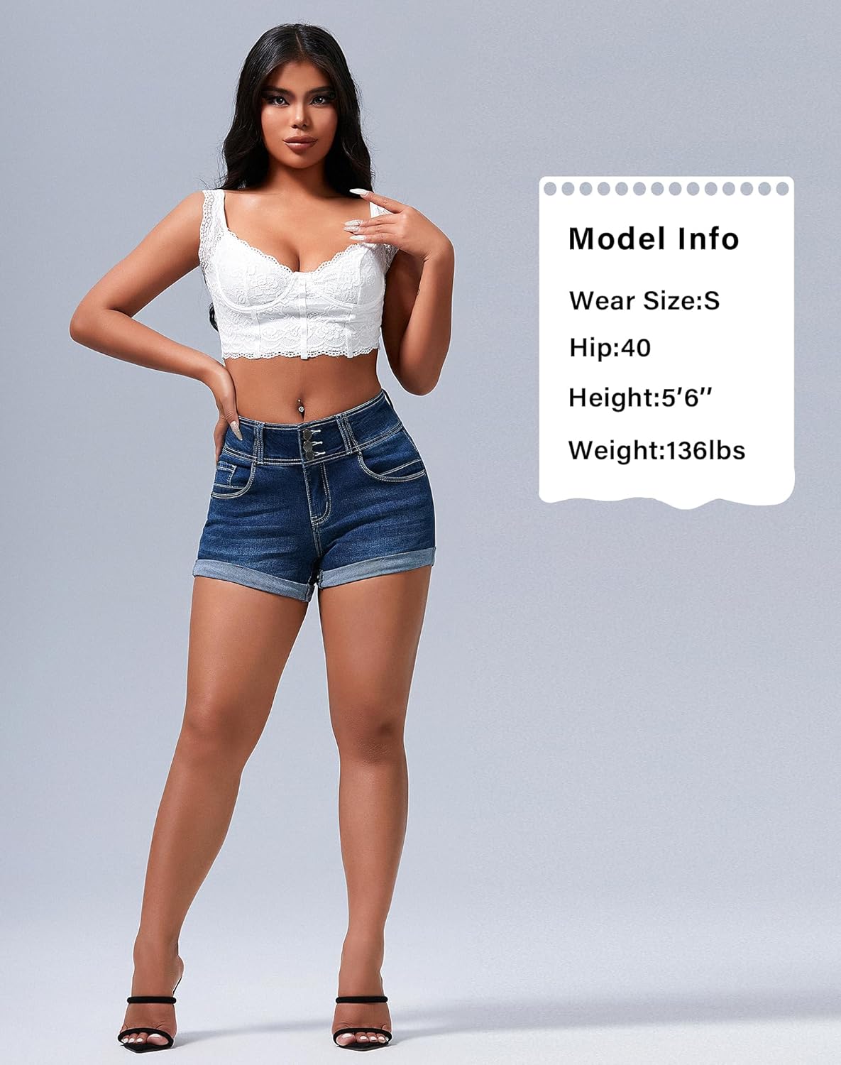 roswear Women's High Waisted Stretchy Denim Shorts Cuffed Jean Shorts - Image 4