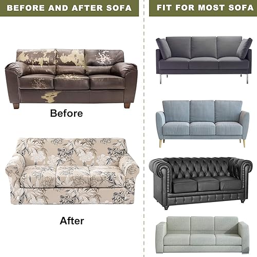 Miniatura 4 de Funda impermeable para sofá de 2 piezas, funda elástica con estampado, funda de cojín para sofá, lavable, protector de muebles para sala de estar