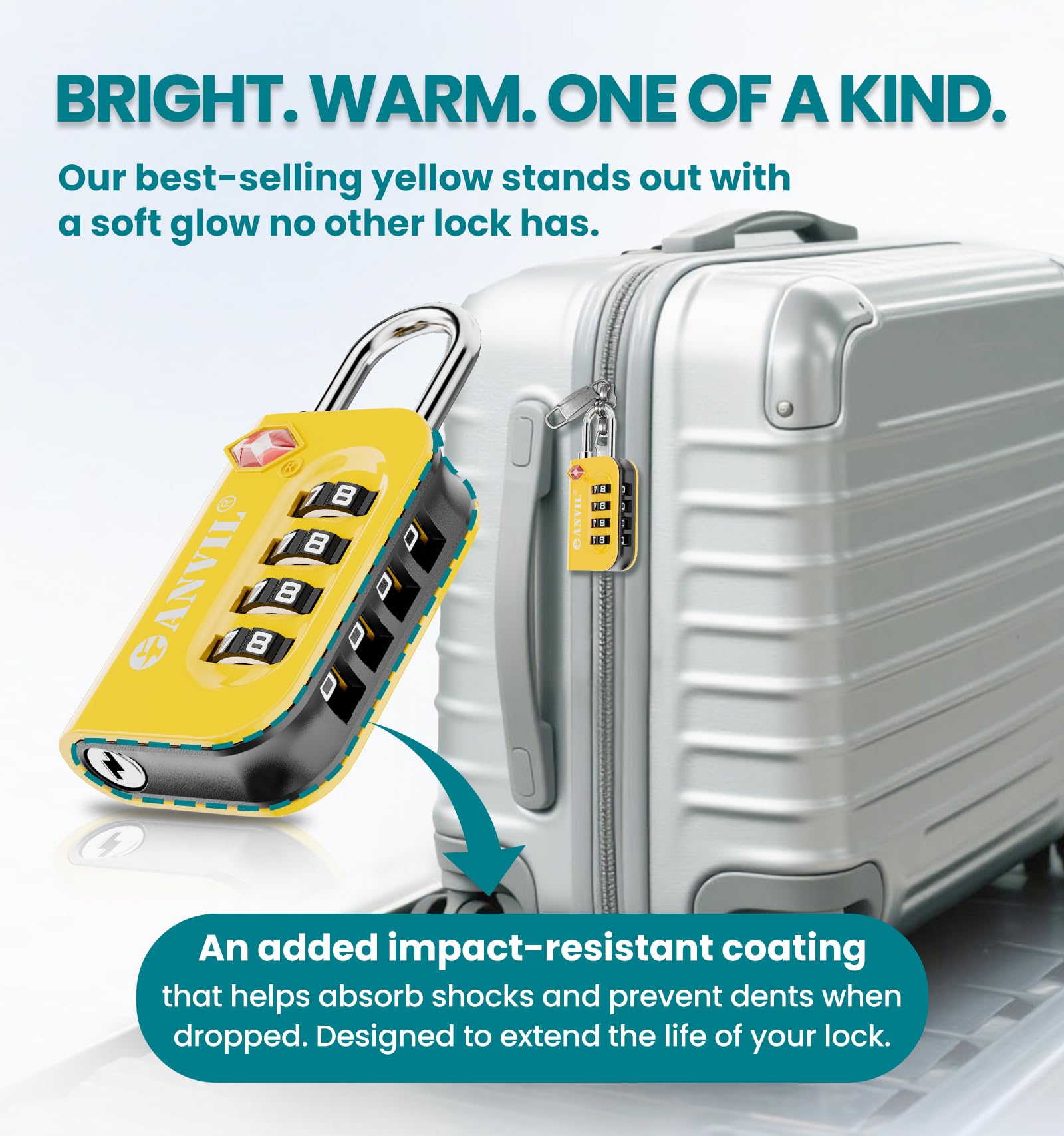 TSA Approved Luggage Lock - 4 Digit Combination padlocks with a Hardened Steel Shackle - Travel Locks for Suitcases & Baggage