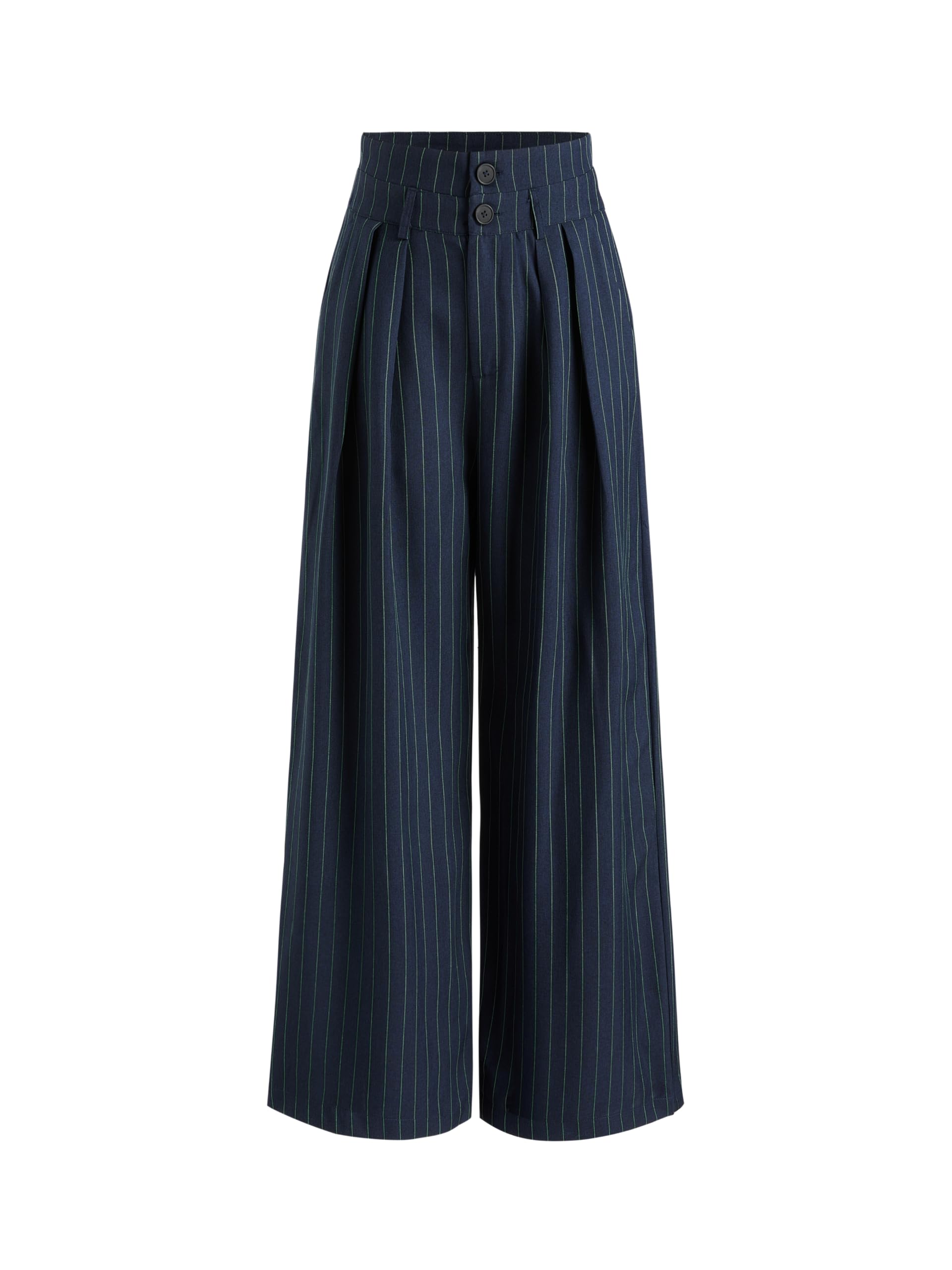 CIDER Womens Pants Striped Pleated Wide Leg Trousers Office Business Casual Mid Waist Button Pants for Women