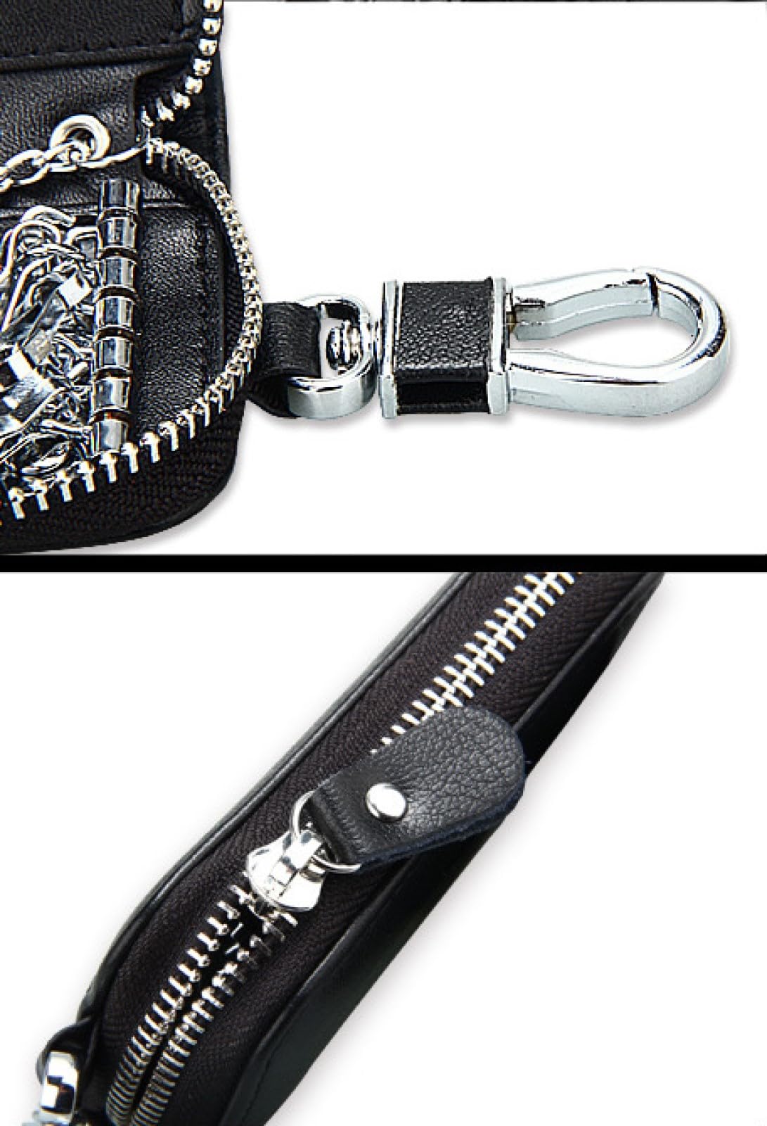 Etuis Porte-Clé Cuir, Pochette Porte Cles Cuir avec 6 crochet Clip,Pochette Porte Clef Cuir Porte-Clé Voiture Porte-monnaie Sac à poche Multifonctionnel