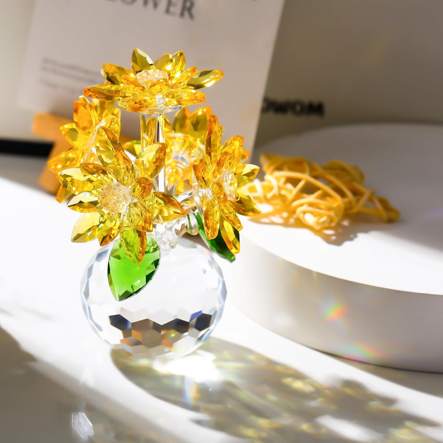 Enjinkail Handmade Crystal Daisy Figurine - Yellow Glass Flowers Gifts for Women, Elegant Home Decor & Table Centerpiece - Image 3