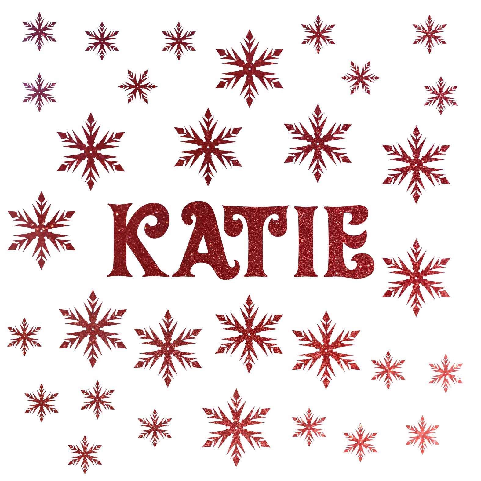 Frozen Glitter Snowflake Wall Sticker Vinyl Wall Art Personalised Name - Vinyl Wall Sticker Frozen (Red)