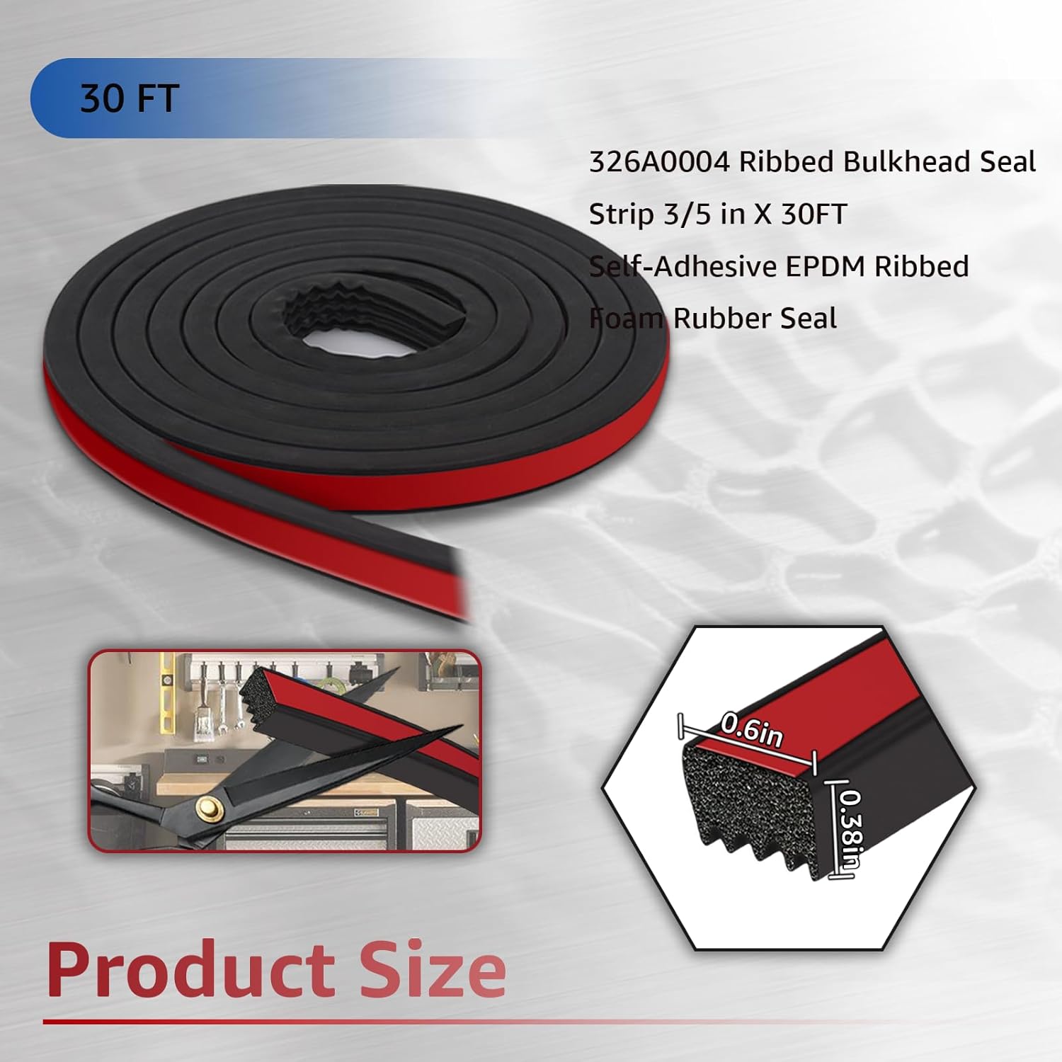 326A0004 Service Kit Ribbed Bulkhead Seal 3/5" x 360", Service Kit Tonneau Cover Bulkhead Self Adhesive EPDM Ribbed Foam Rubber Seal for RV,Truck,Garage Door,Boat, Marine, Auto Tailgate