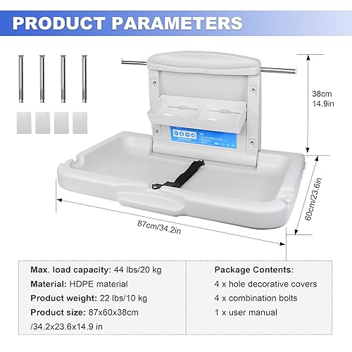 Miniatura 3 de Estación de cambio de bebé para montaje en pared, estación de cambiador comercial para bebés montada en la pared, cambiador de pañales montado en la