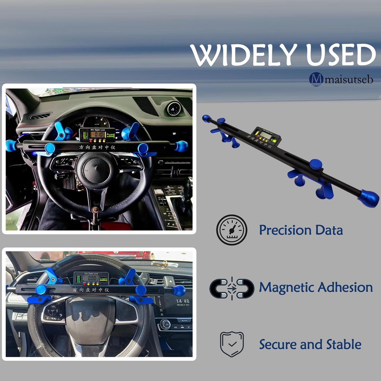 Strumento Di Allineamento Del Volante Dell'auto, Allineatore Di Livellamento Digitale Per Il Posizionamento Delle Quattro Ruote, Indicatore Elettronico Con Staffa Regolabile Da 19-37 Cm E Schermo
