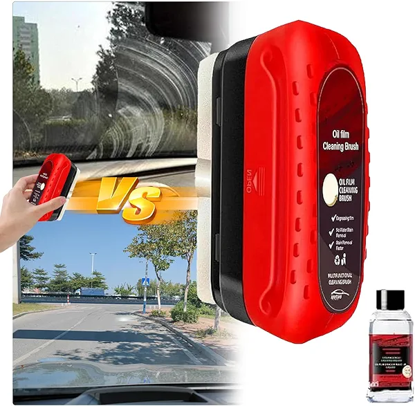 Fululuer Automotive Oil Film Cleaning Brush for Car Windows, Clear Vision Glass Cleaner, Windshield Cleaner, Anti-Rain Fog Cleaning Glass Brush with Refill, Improves Clarity