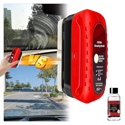 Fululuer Automotive Oil Film Cleaning Brush for Car Windows, Clear Vision Glass Cleaner, Windshield Cleaner, Anti-Rain Fog Cleaning Glass Brush with Refill, Improves Clarity