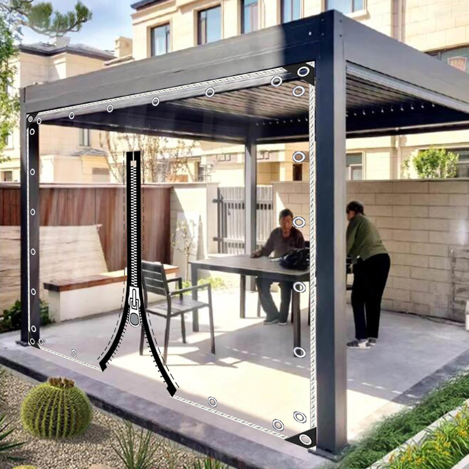 Helder Dekzeil voor Zwaar Gebruik, met Rits, Waterdichte Buiten Zeil Gordijnen, Carport Patio Veranda Zijpanelen, Transparant Pvc Beschermend Zeildoek, Weerbestendig,L×H-3.5x2.2m/11.5x7.2ft