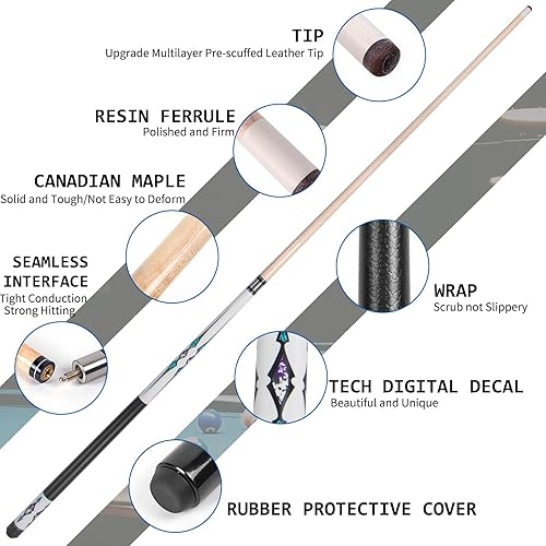 Miniatura 4 de lotmusic Pool Stick, Pool Cue Set,12 Detachable Billiard Cue Sticks, Weight 18-21 Oz,Hardwood Canada Maple Pool Cue Stick for Billards Fans