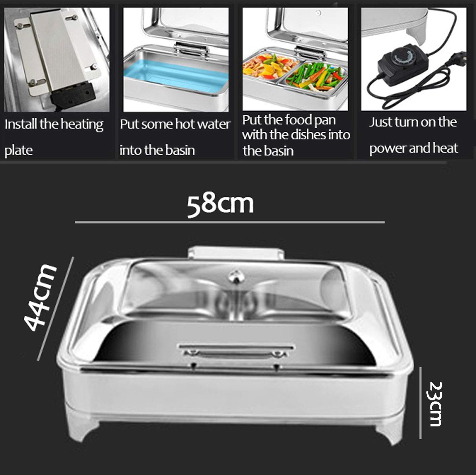 Scaldavivande Elettrico, 13L Chafing Dish da Tavolo, Contenitore Scalda-vivande Chafing Dish Elettrico per Mantenere il Cibo Fresco e Delizioso, 400W/220V