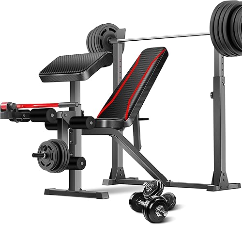 Aceshin Banco de pesas olímpico, banco de pesas ajustable de 900 libras y estante para sentadillas, juego de prensa de banco con extensión de