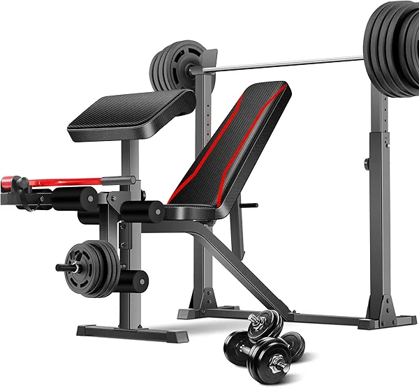 Aceshin Olympic Weight Bench, 900 LBS Adjustable Weight Bench and Squat Rack, Bench Press Set with Leg Extension, Preacher Curl Pad, Workout Bench for Home Gym