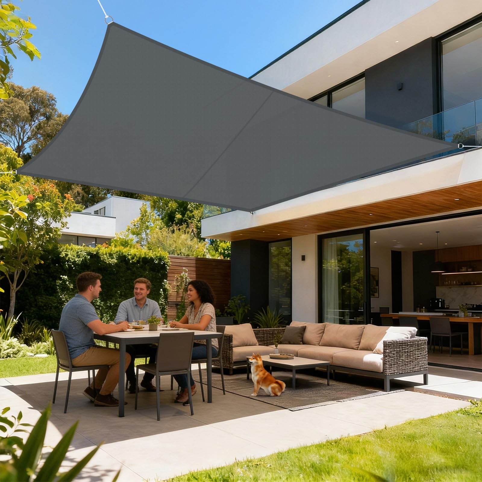 LOVE STORY Sonnensegel Wasserdicht Quadratisch 3.6x3.6m Segeltuch Sonnenschutz Windschutz PES mit 95% UV-Schutz für Balkon, Garten, Terrasse (Anthrazit)
