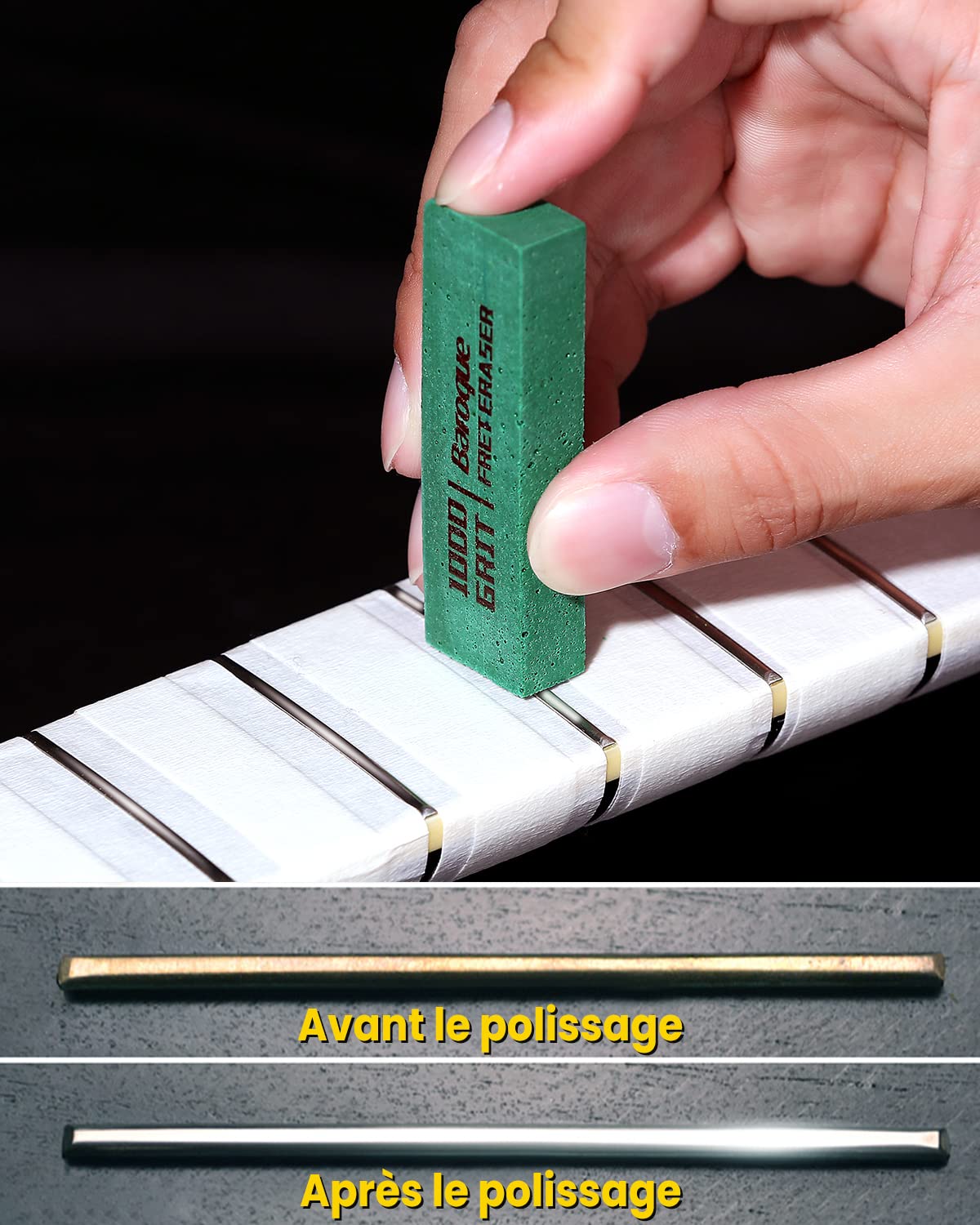 Baroque Gomme Frettes Guitare, Polissage de Nettoyage de Frette, Kit d’outils de Polissage de Frettes, Nettoyer les Frettes/Cordes/Métal, Ensemble de 5 (180& 400& 1000& 1500& 2000 grains) | Kit d’outils de Polissage de Frettes, Nettoyer les Frettes/Cordes