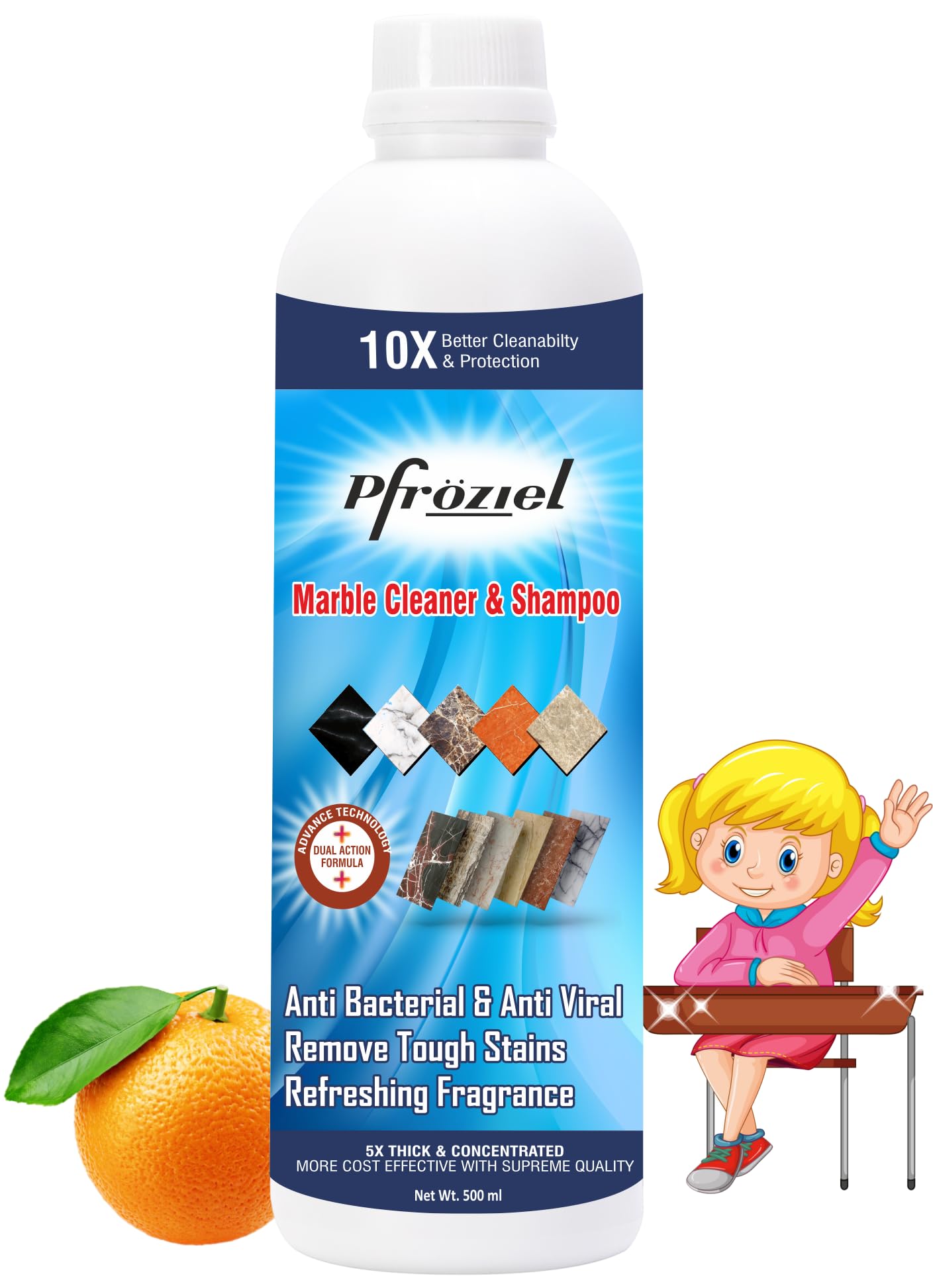 Marble and Granite Floor Cleaner Shampoo | Natural, Plant-Based Ingredients | Removes Anti-Viral, Anti-Bacterial, Biodegradable Safe for Home, Kitchen and Bathroom Floors, 450Ml (Pack of 1)