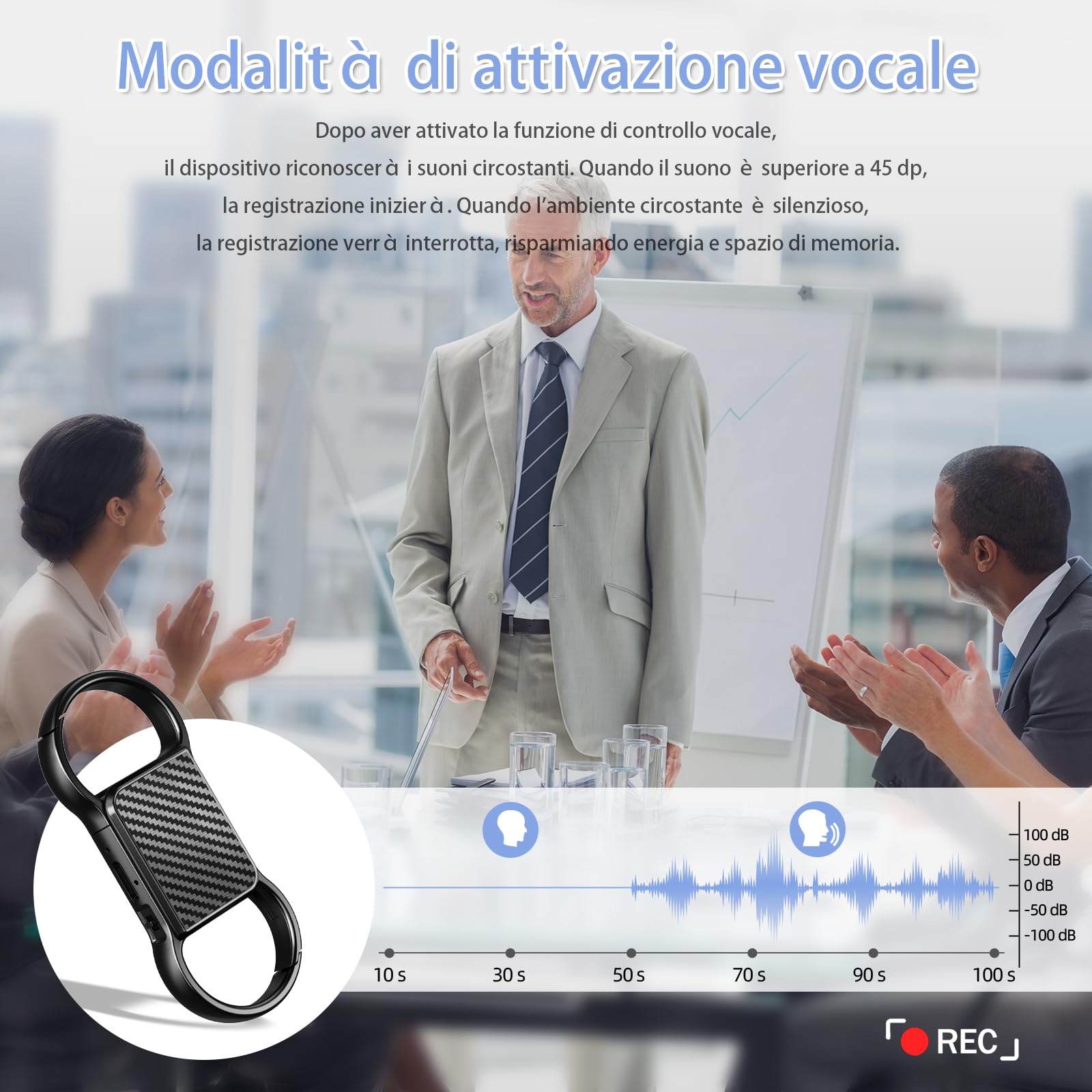 Registratore Vocale 3072 Kbps Registratore Vocale Spia e Funzioni Attivazione Vocale, Mini Registratore Vocale Spia, micro dispositivi di registrazione digitale, Ricaricabile USB registratore audio