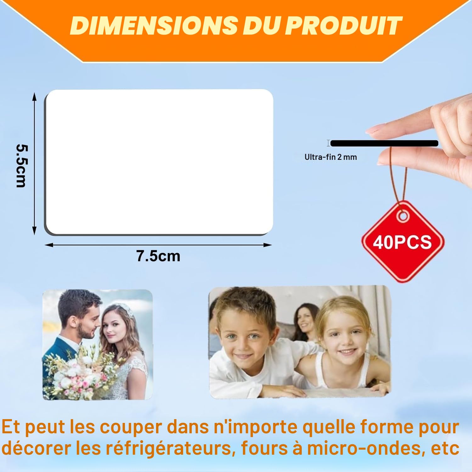 LATERN 40 Pièces Blancs D'aimant de Sublimation, 5,5CM x 7,5CM Personnalisé Sublimation Réfrigérateur Vide Magnétique Autocollant pour Bricolage Cuisine Four Micro Onde Bureau Mur Porte Décoratif