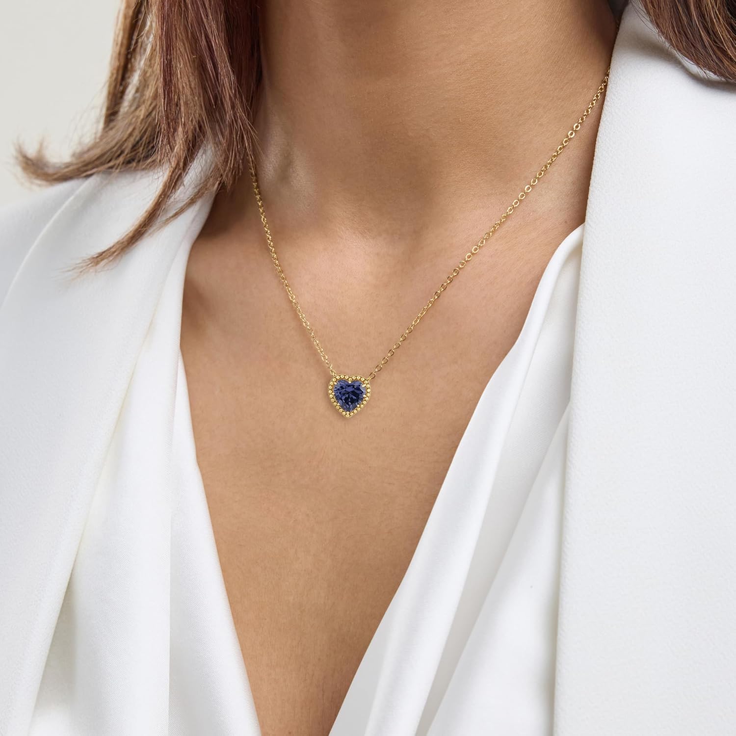 Belacqua Gemstone Necklace in 14K Gold Plated Sterling Silver, Heart Shape Pendant, 15" Cable Chain with 2" Extender, Spring Ring Clasp, Dainty Birthstone Necklace for Women, Gift Box Included - Image 2