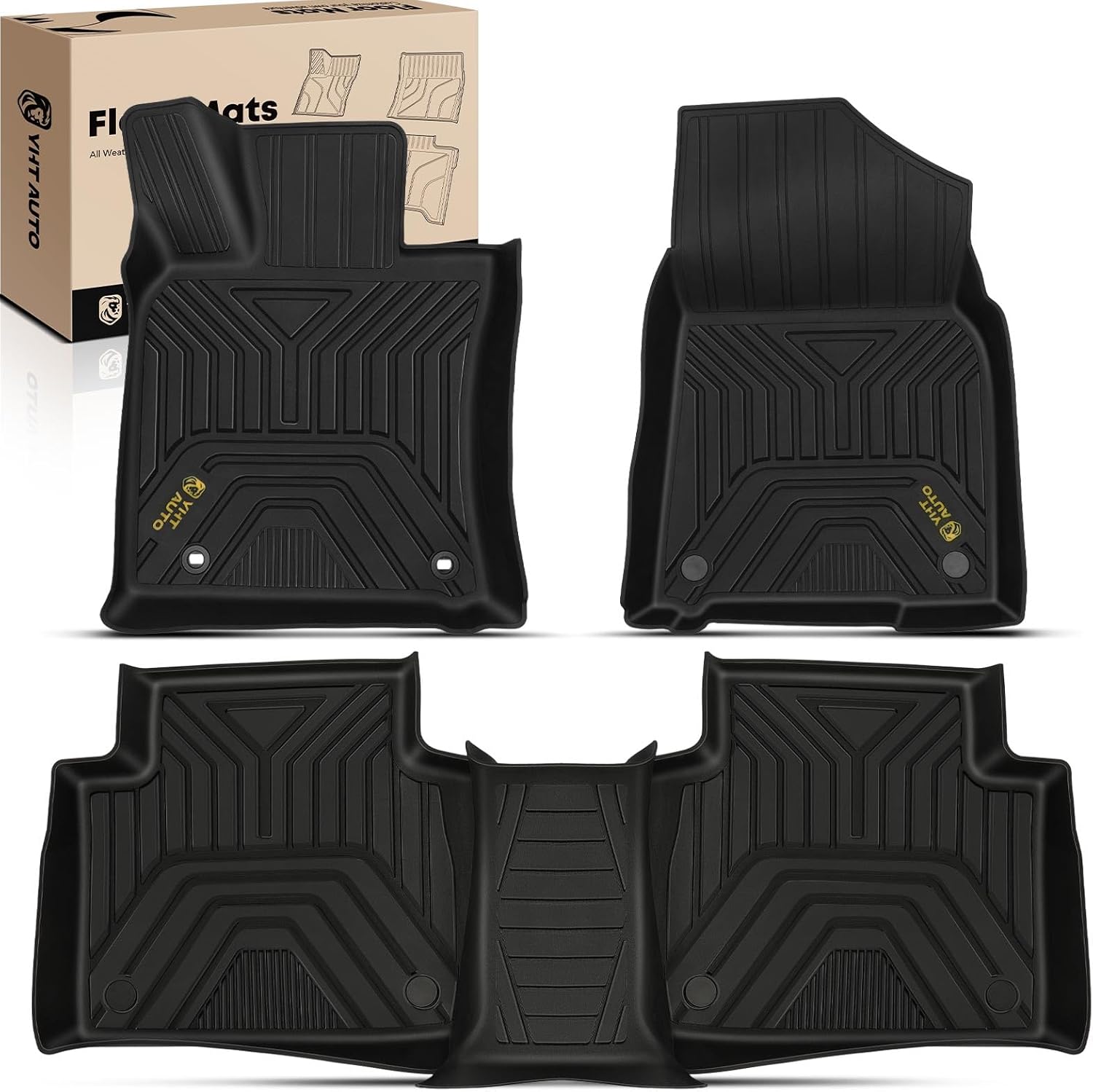 YHTAUTO Floor Mats Fit 2018-2025 Toyota Camry FWD No Hybrid, TPE All Weather Car Mats Waterproof Anti-Slip Odorless Floor Liner, Interior Car Accessories Front & 2nd Row Liner