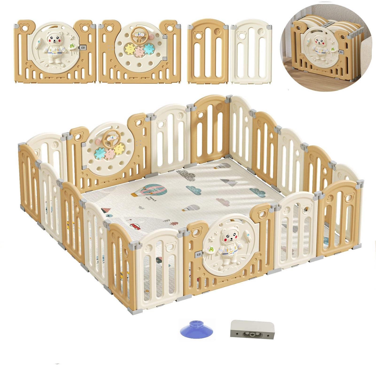 Parc Bebe Pliable, Stable, Antidérapant Avec Fermeture de Sécurité et Caoutchouc Antidérapant Sur Le Fond, Playpen Bebe Modulable Avec Fonction de Jeu, Parc Bebe Avec Tapis en Matériau HDPE