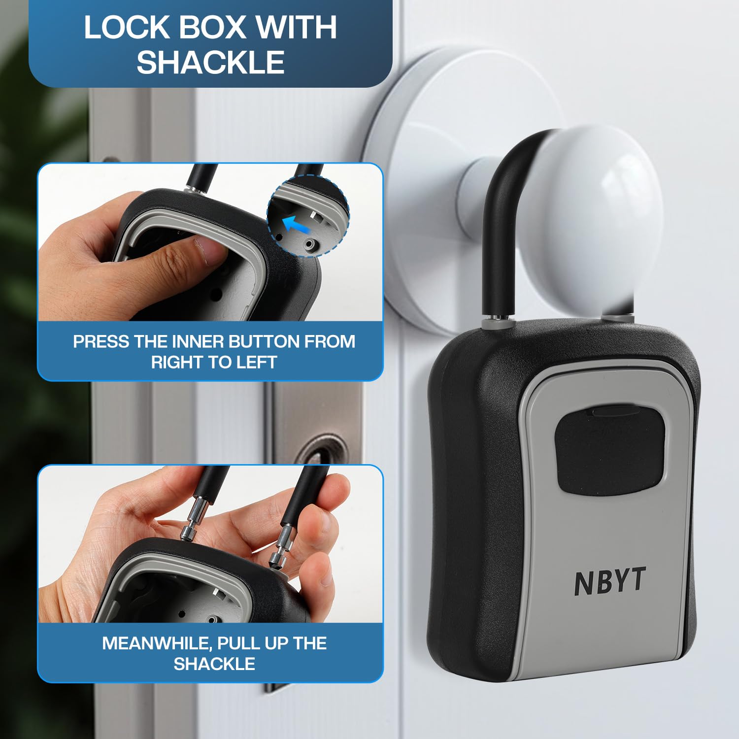 NBYT Portable Combination Lock keybox,For House Keys Key Hiders to Hide a Key Outside,Waterproof Key Safe Storage Lock Box (With Shackle)